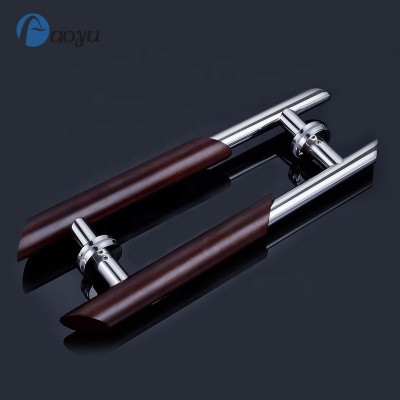 Commercial Brown Solid Rosewood Stainless Steel 304 Polish Round Tube Glass Wooden Door Handle